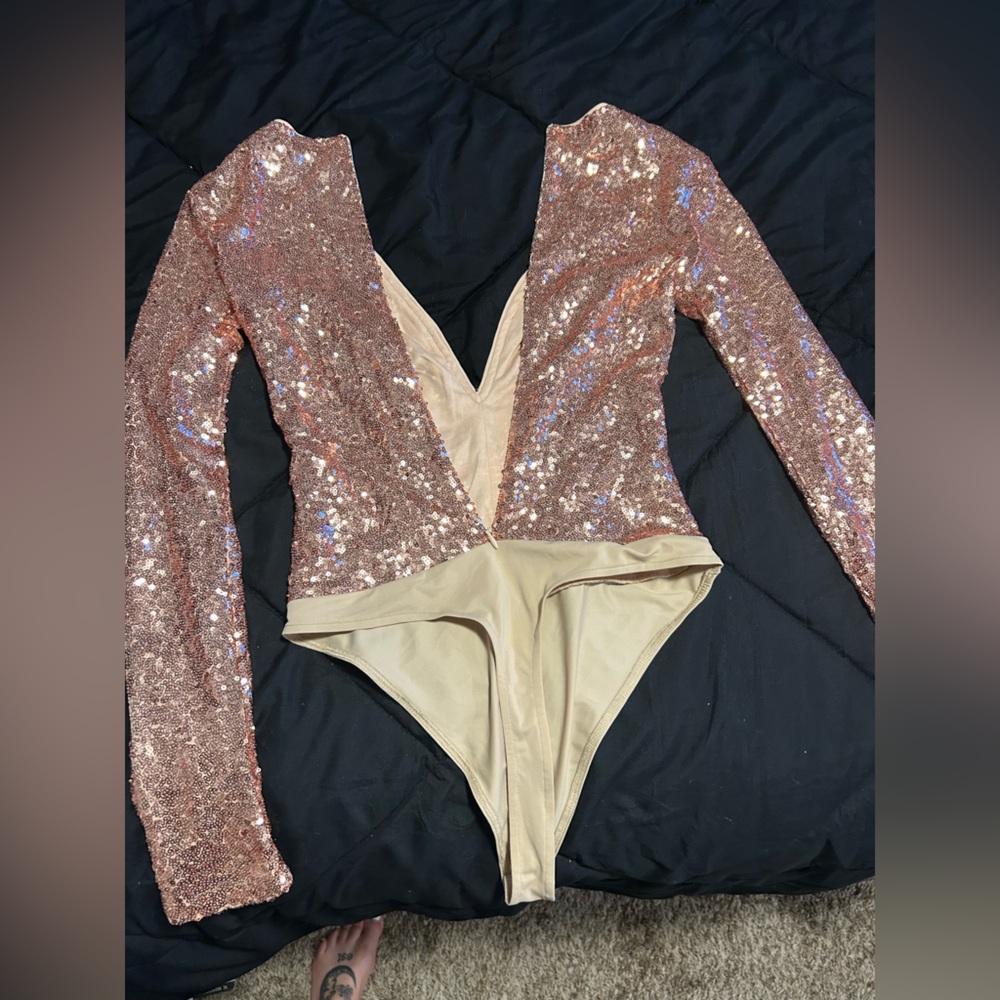 Hot Miami Styles Gold and Cream Bodysuit with Luxe Details - Picture 1 of 5